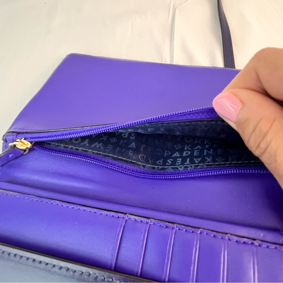 Kate Spade Crossbody Purse Blue Purple Snap Closure Card Holder Zip Pocket - Picture 10 of 10